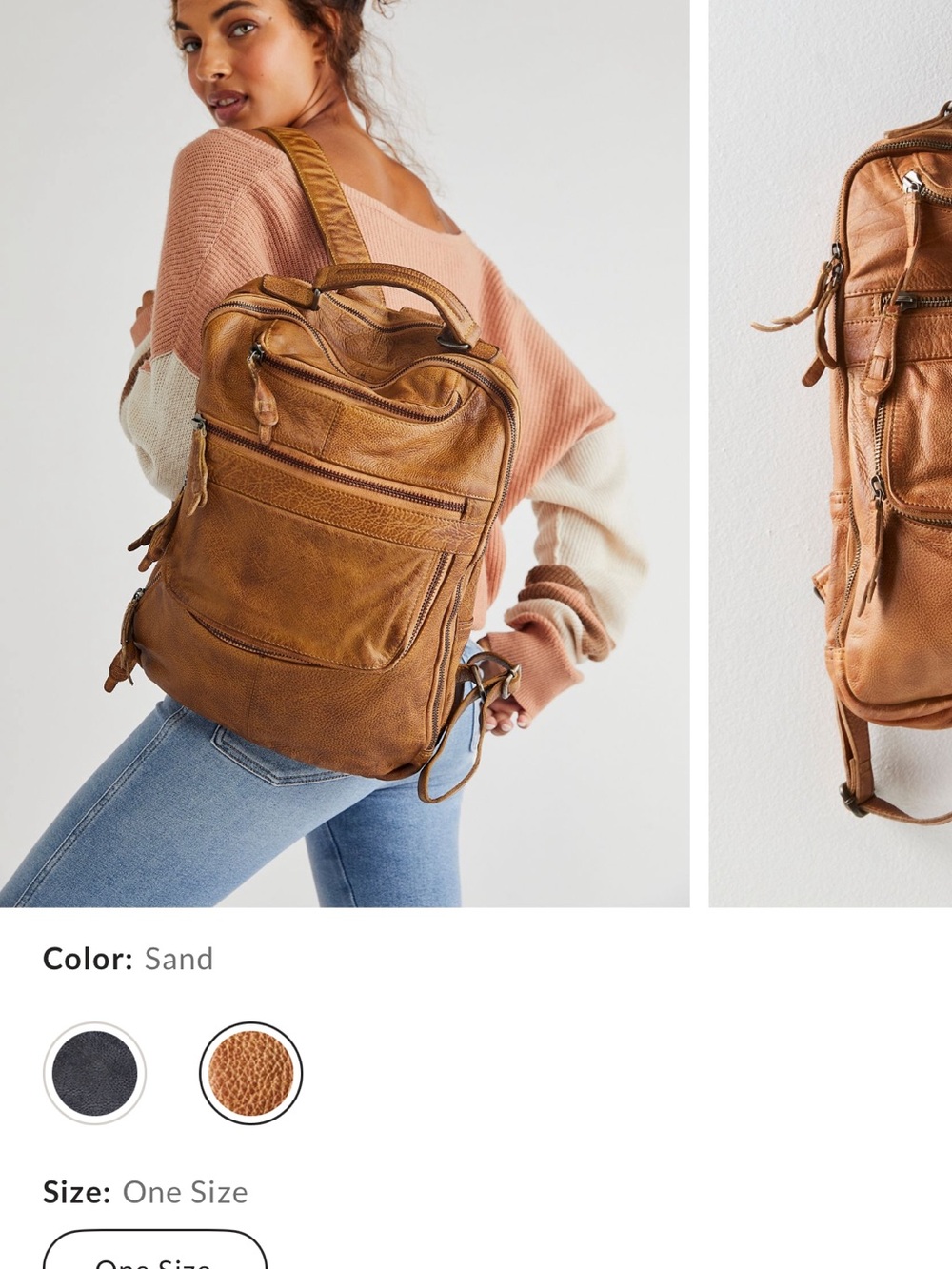 Free People Sand Leather Backpack in Warm Tan